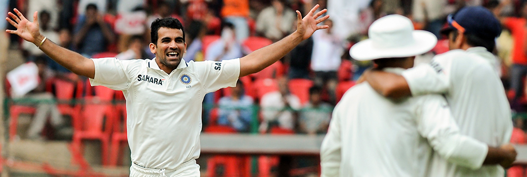 Zaheer Khan, Cricket Bowler, celebrates during India vs. Australia match 