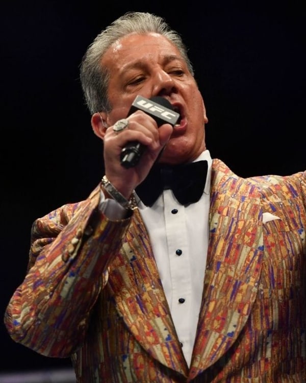 Bruce Buffer Wearing a Raw Silk Jacquard Smoking Jacket by King & Bay