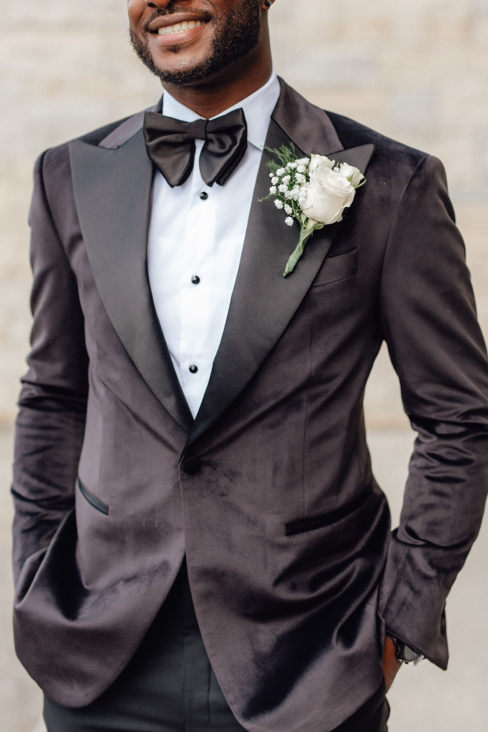 A custom King & Bay wedding suit
